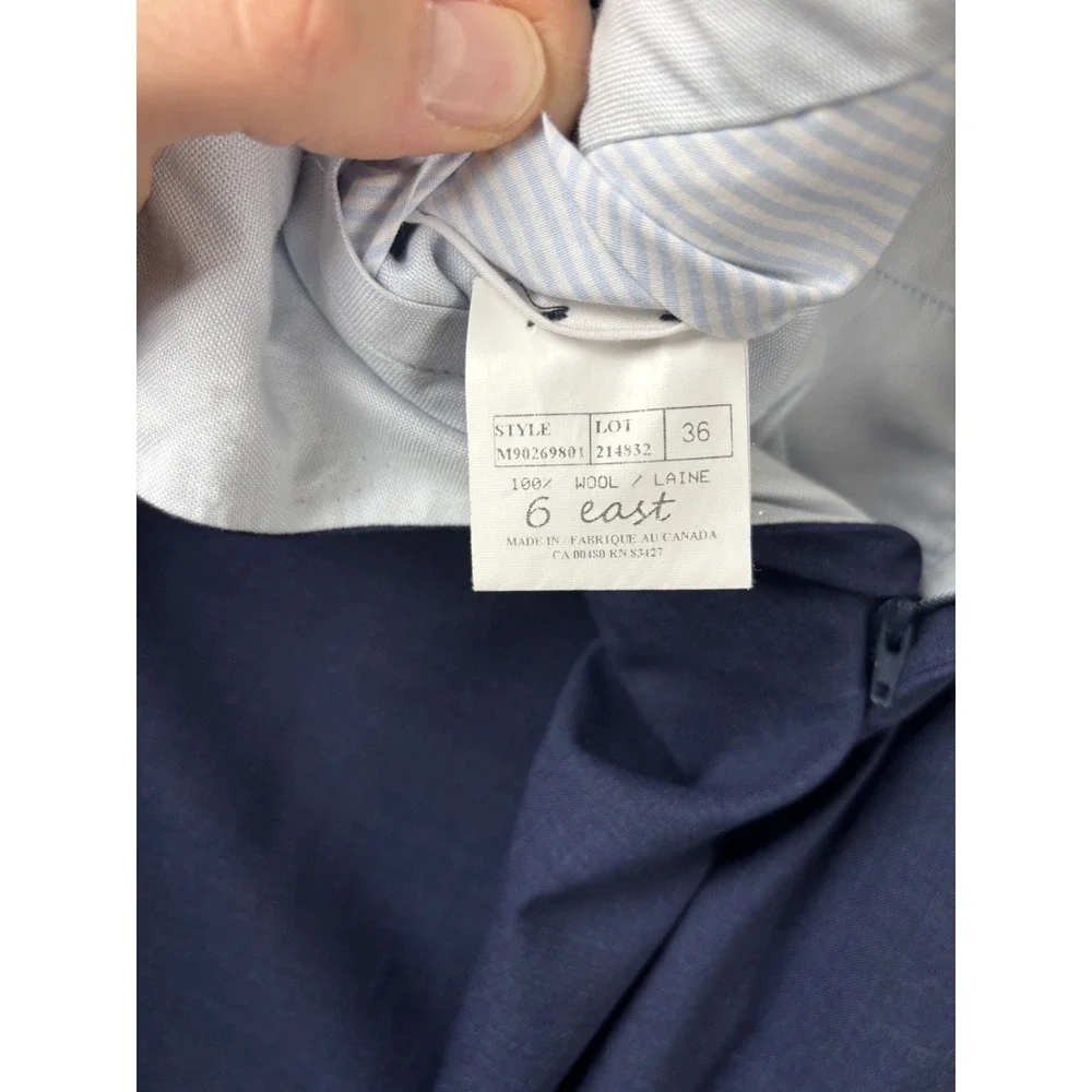 6 East Reda Dress Pants Men 36x26‎ Blue Italian Wool Super 130's Office Luxury